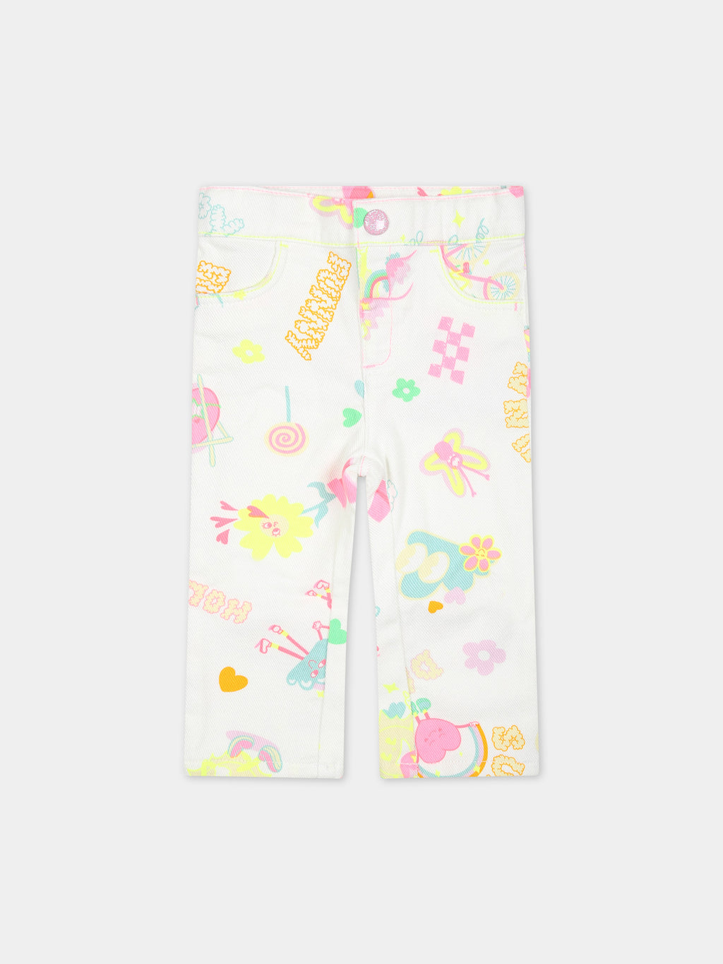 Jean blanc pour bébé fille à motif multicolore